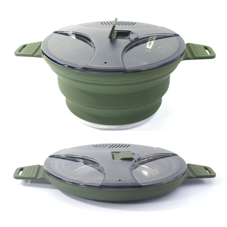 Green folding pot, telescopic fork, stainless steel tableware, children's camping bowl, outdoor products