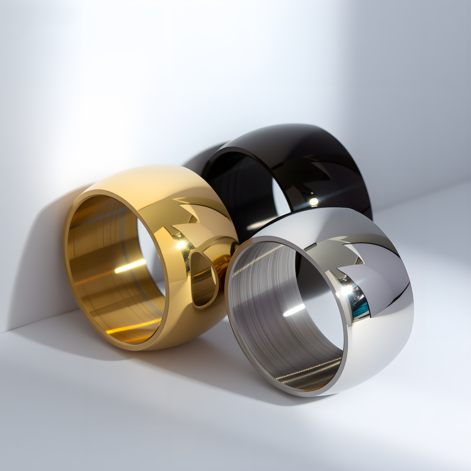 New cross-border products from the factory: 12MM wide ring with a European and American hip-hop punk style, a men's smooth ring bracelet, a bestseller details Picture