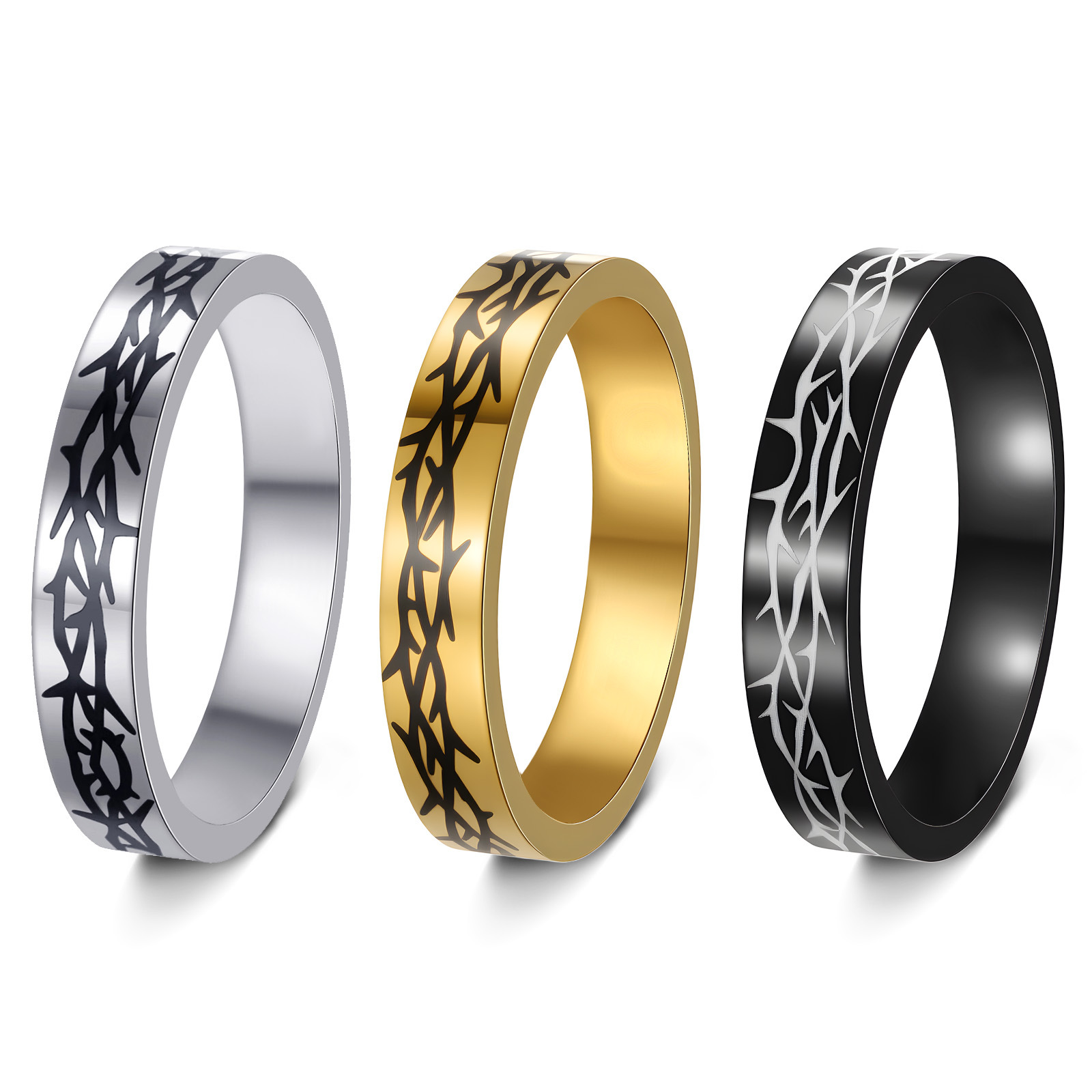 4MM mujeres ins cold talking wind anillo de acero inoxidable grabado láser anillo de espina europa y Estados Unidos cross-border nuevos productos accesorios