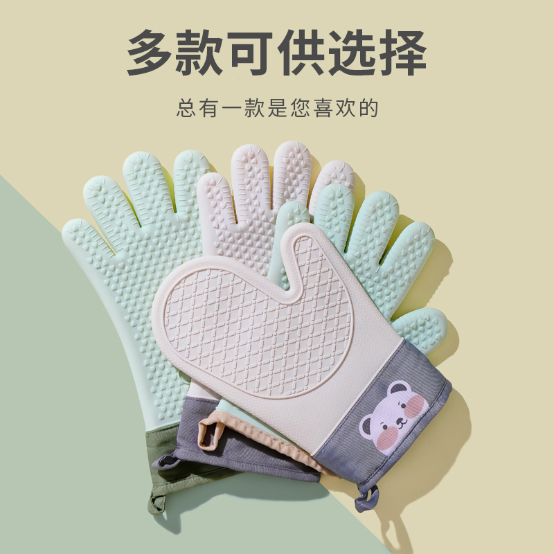 防烫手套耐高温烤箱微波炉烘焙手套加厚厨房高温硅胶隔热手套批发