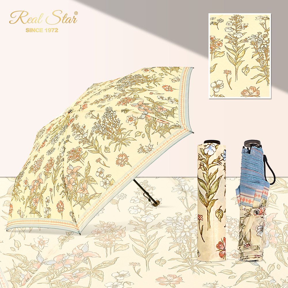 3123 New three-fold hand-opening ultra-light umbrella, Taiwan Fumao fabric umbrella with printed women's fashion umbrella details Picture