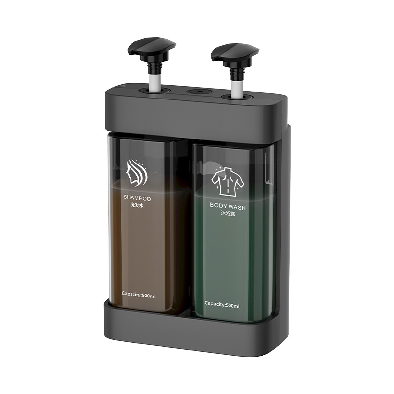 酒店浴室手动皂液器壁挂式免打孔洗发水沐浴露大容量按压皂液器白底实物图