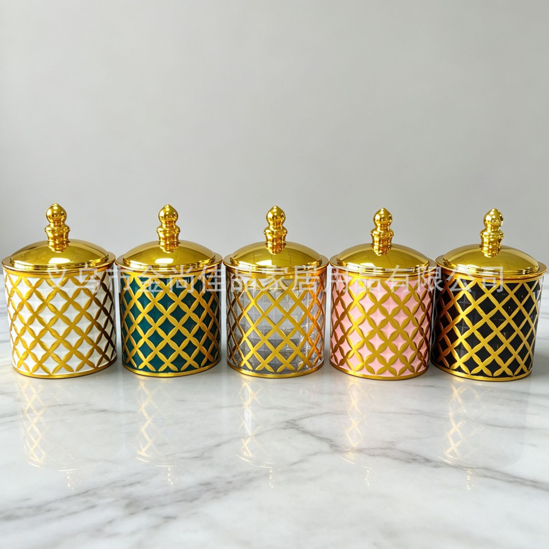 Multi-color light luxury diamond-shaped Storage jar, gold edge with lid storage, desktop sundries and makeup storage jar