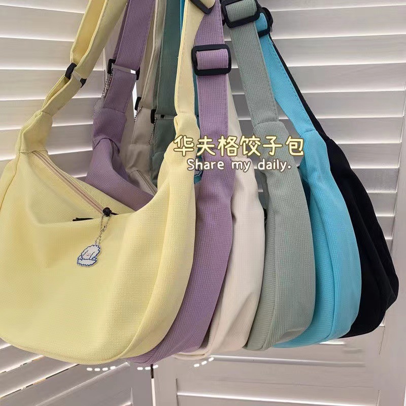 Cross-border Waffle dumpling bag, fashionable and simple Korean style, versatile, daily trend, candy color, women's single-shoulder crossbody bag, handbag, hand-carry dumpling bag details Picture