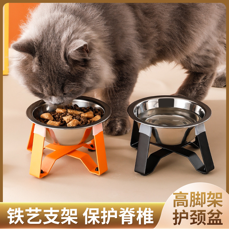 High tripod neck guard bowl, cat bowl, high tripod neck guard stainless steel pet bowl, non-black chin cat food bowl, cat food bowl wholesale details Picture