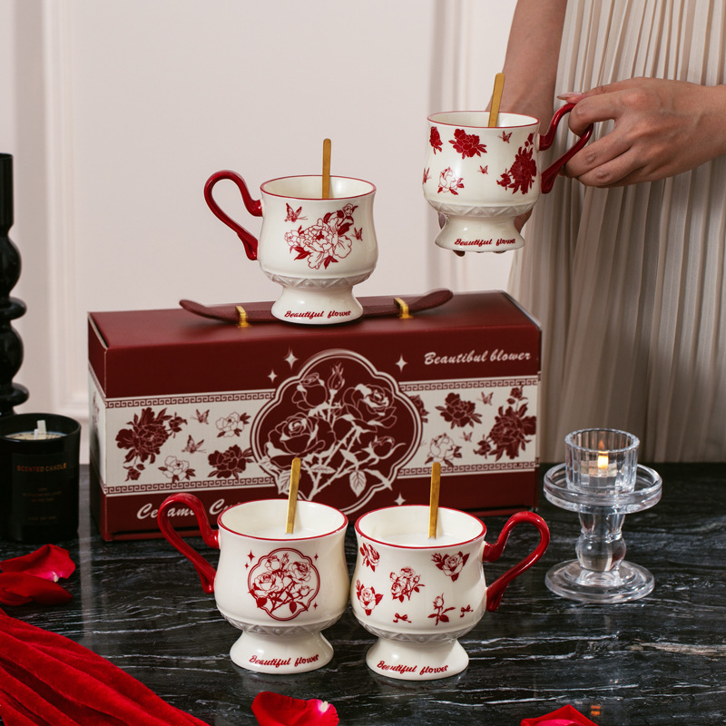 Retro newlywed couple cups, wedding and engagement ceramic cups, gift cups for the newlyweds, exquisite mugs as souvenirs