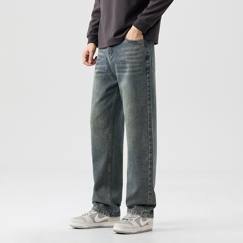 2025 Autumn/Winter new style jeans, men's American-style washed straight-leg wide-leg pants, teen fashion brand loose long pants details Picture