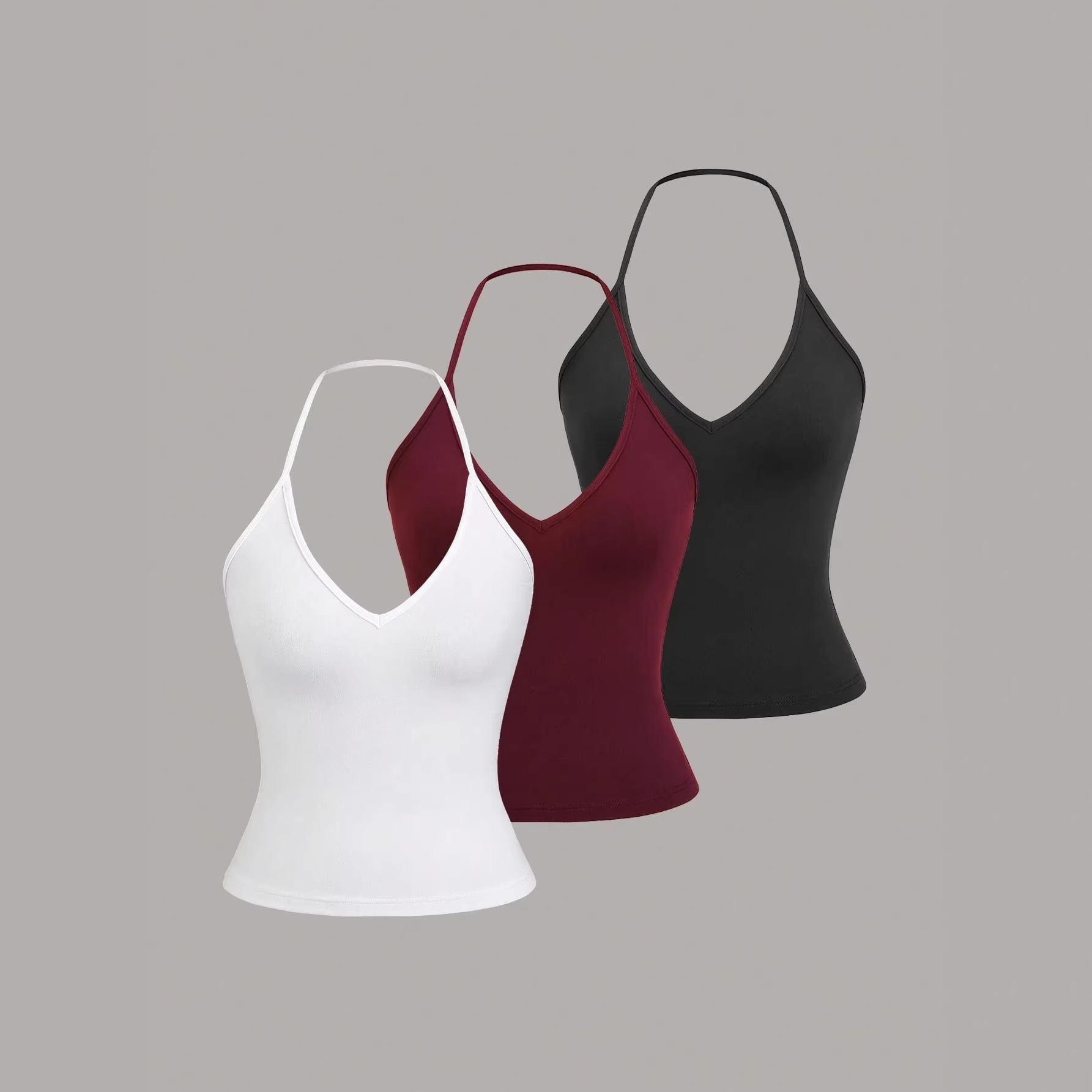 A three-piece summer casual solid-color backless halter top for cross-border Amazon from Europe and America full figure