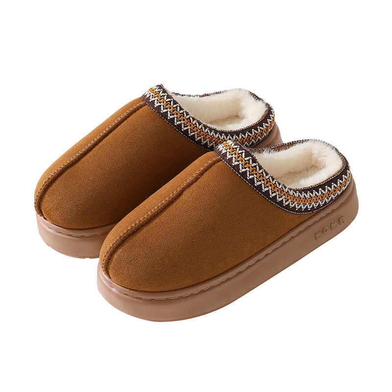 Wholesale of new cross-border autumn and winter lace fashionable cotton slippers, men's and women's couple's indoor and outdoor warm cotton slippers Item Picture