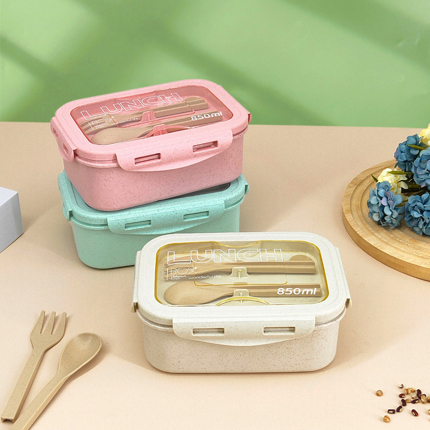 Wheat straw Japanese bento box, microwave-heated student lunch box, office worker plastic compartments fat-reducing salad lunch box Specification image
