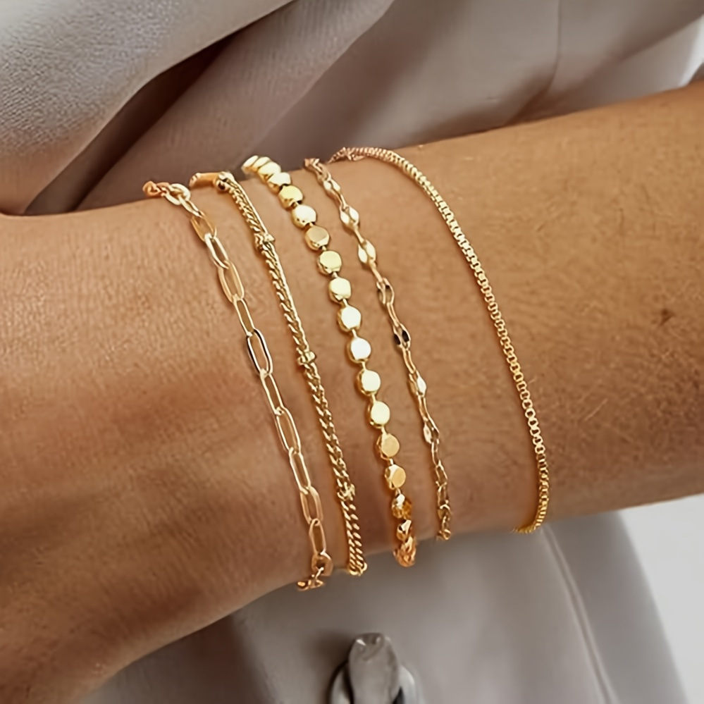 Amazon 5-piece bracelet set, European and American cross-border metal Figaro chain women's bracelet set, fashionable and simple bracelet Specification drawing
