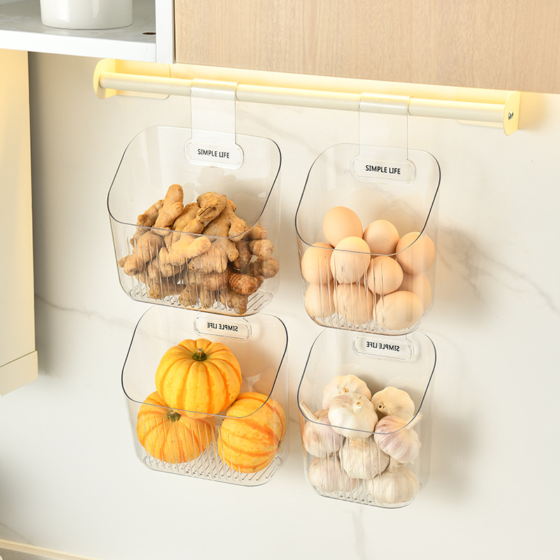 Free shipping kitchen scallion, ginger and garlic storage basket, wall-mounted multi-layer storage rack without drilling holes, suction cup type, wall storage details Picture