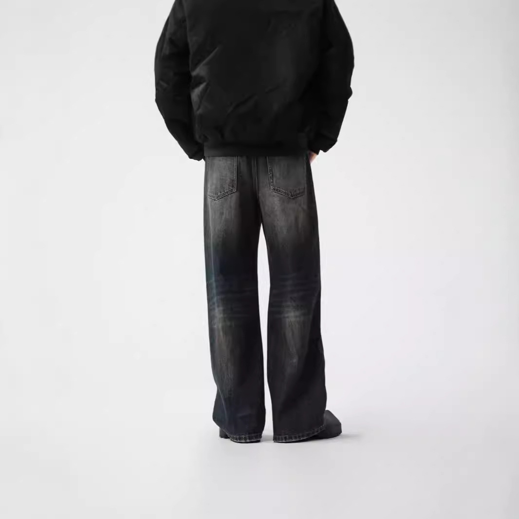 American retro spring distressed embroidered loose wide-leg jeans for both men and women, cleanfit drape long pants Item Picture