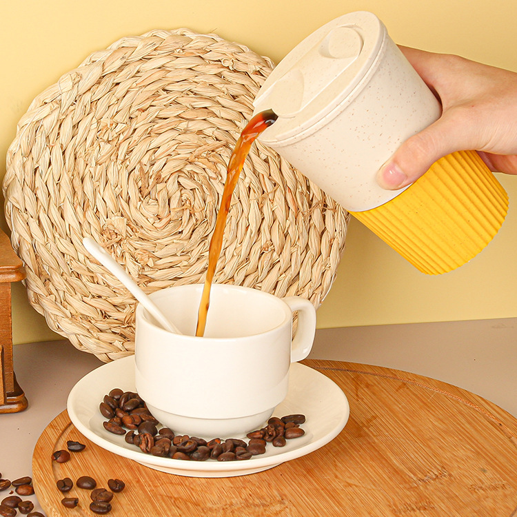 Amazon coffee cup, wheat straw milk tea cup, tea cup, anti-scald and anti-slip, high appearance level, household water cup creativity Application Scenario