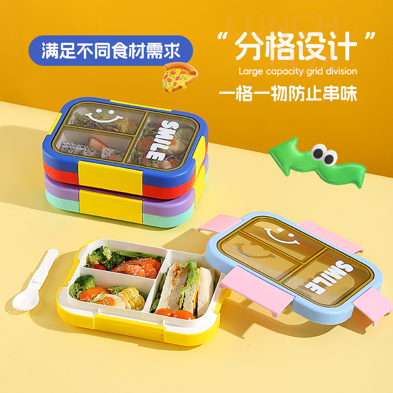 Cross-border compartments for lunch boxes, microwave oven-safe, food-grade bento boxes with tableware, student lunch boxes, children's lunch boxes details Picture