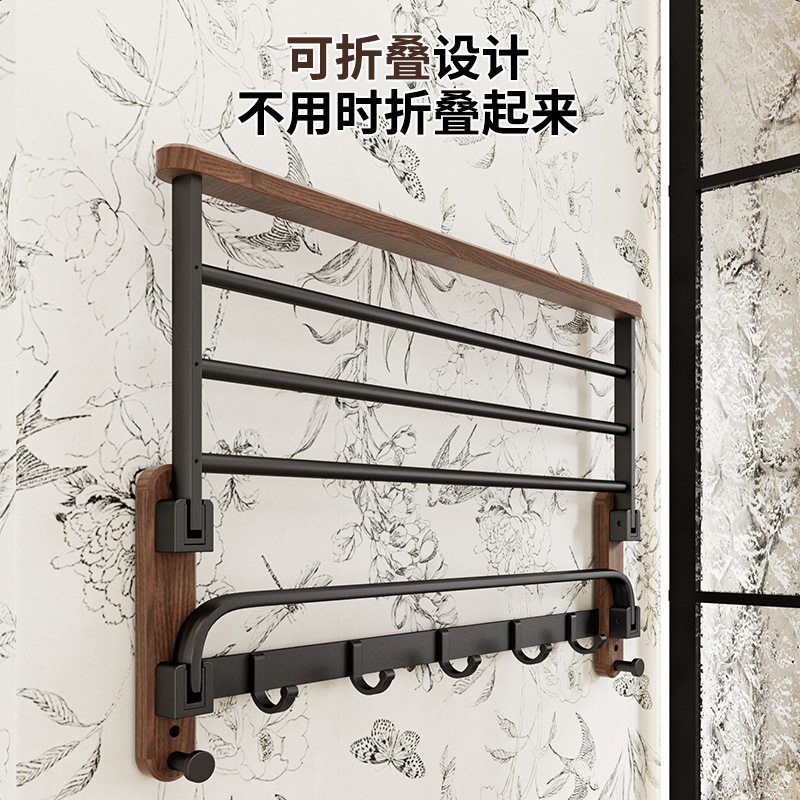 胡桃木卫生间毛巾架免打孔高端浴巾置物架浴室架子洗手间厕所挂件详情图4