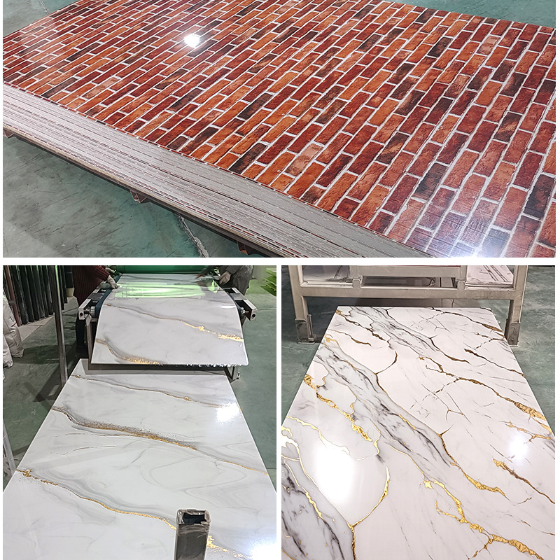 uv board imitation marble high-gloss wall panel, PVC decorative panel, waterproof and flame-retardant, hotel project, stone plastic UV board for export Specification image