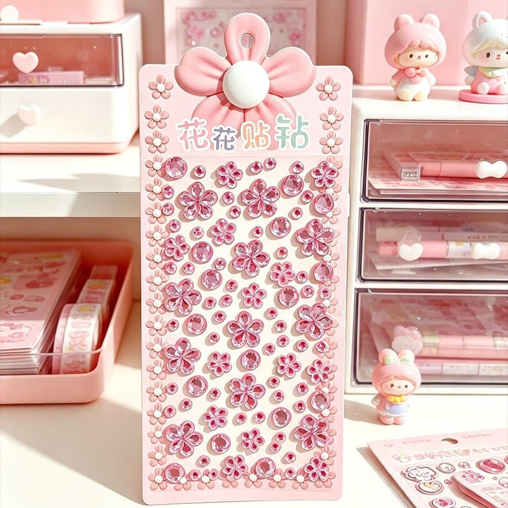 Flower diamond stickers, plum blossom three-dimensional acrylic diamond stickers, children's handmade Guka planner, decorative gemstone stickers, stationery Application Scenario