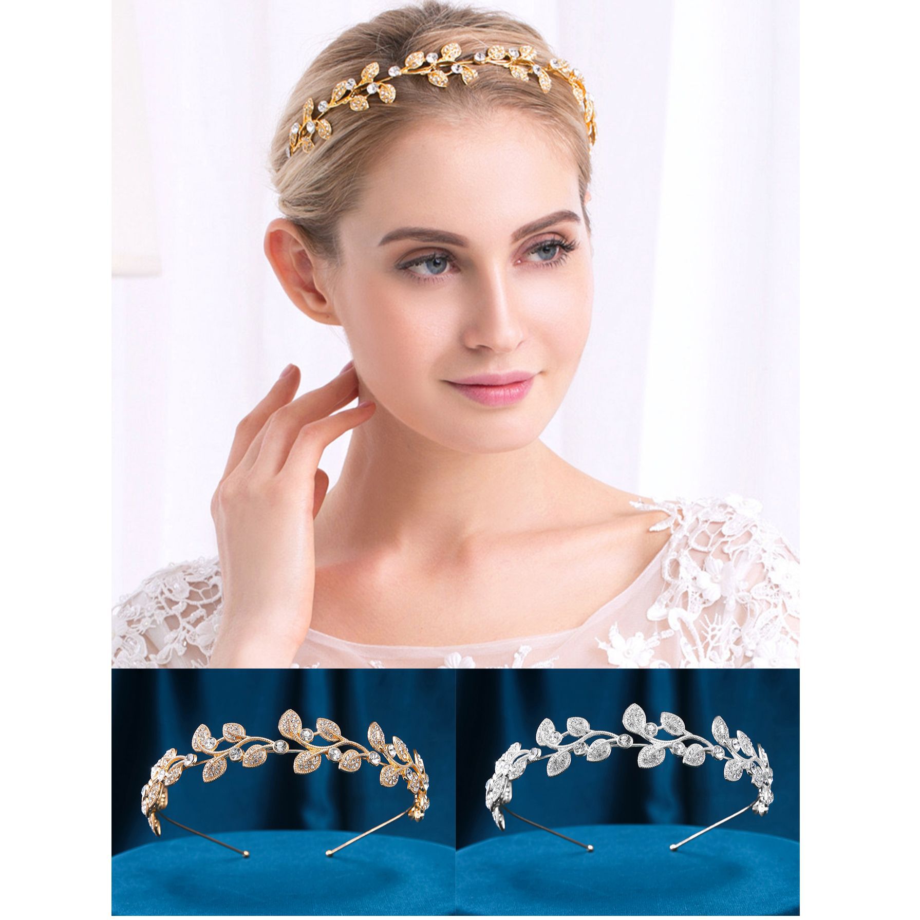 New original cast copper and diamond-encrusted exquisite retro bride's headwear, forest-themed golden leaf garland, hairband, crown and performance hair accessory