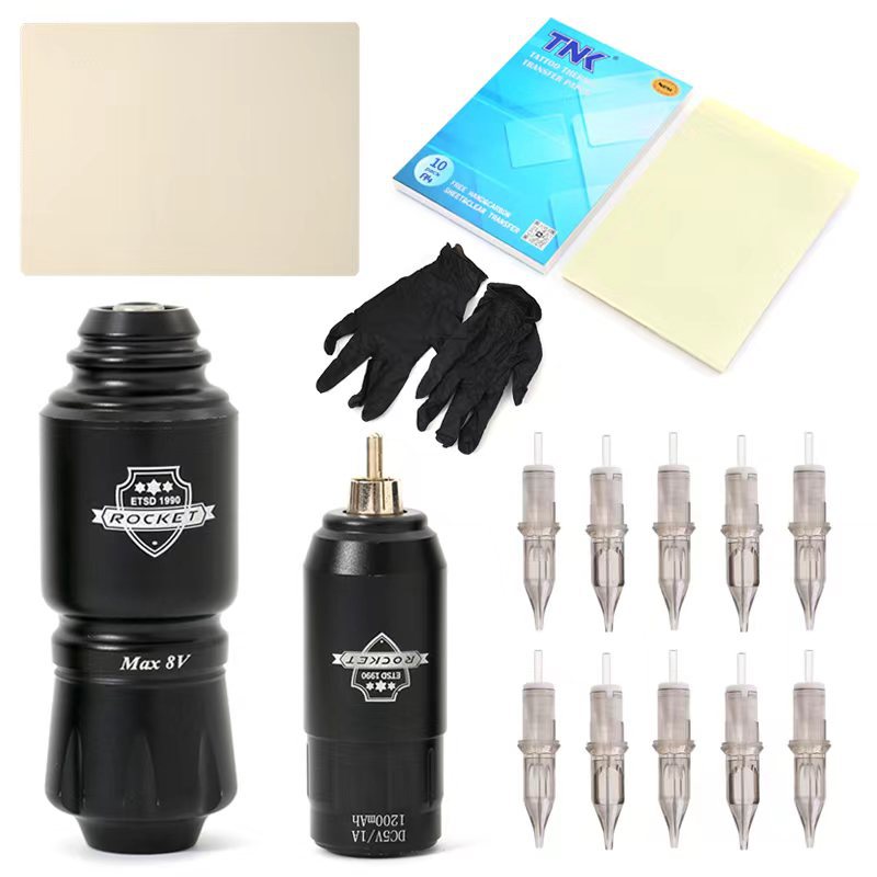 跨境爱好者初学者无墨练习纹身套装转印纸手套纹身机纹身笔套装