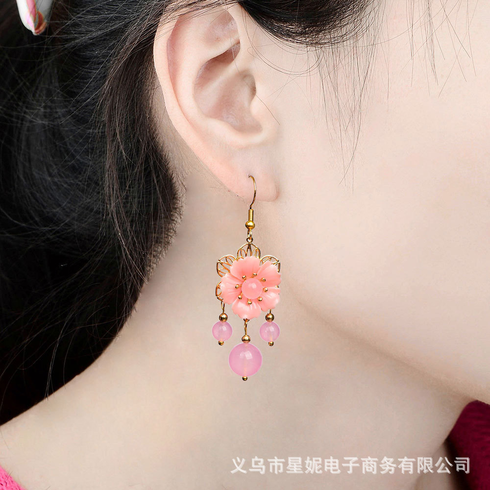 Pink flower zircon earrings, earrings and accessories, wholesale fashionable and versatile women's style, simple and elegant Specification image