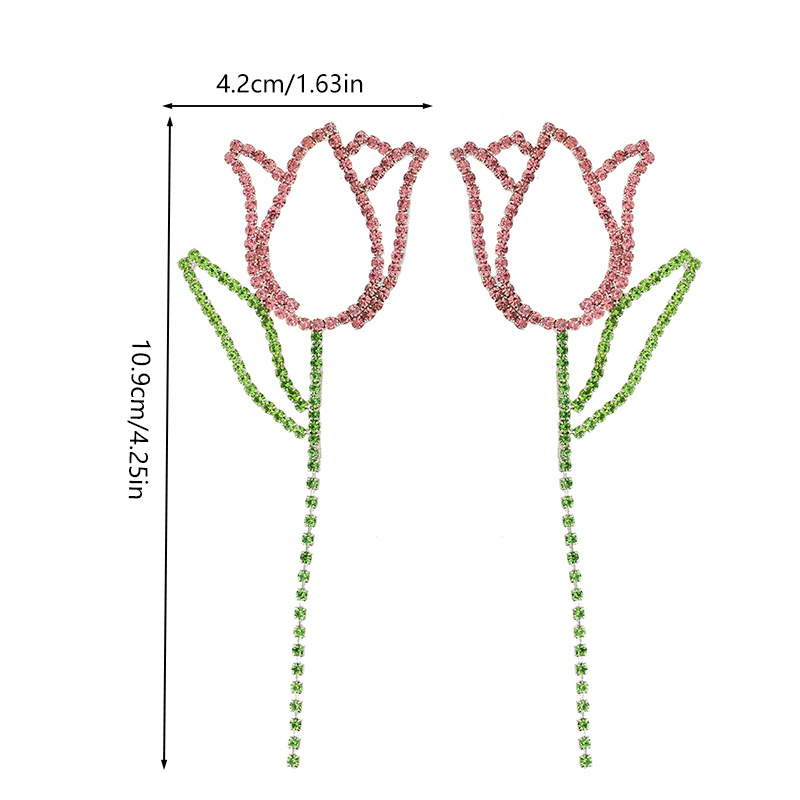 Factory supply design sense tulip flower rhinestone earrings for women, cross-border European and American rose full diamond long earrings Item Picture