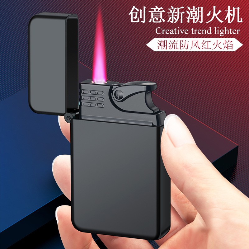 Windproof direct flame metal body dual-color process lighter, men's personalized gift kerosene lighter details Picture