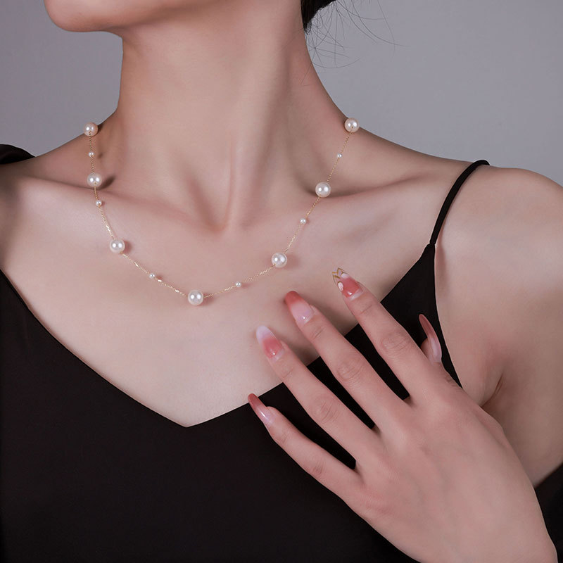 S925 sterling silver 4 ways to wear Starry Sky pearl necklace, light luxury and high-end feel, versatile collarbone chain, exquisite and fashionable necklace