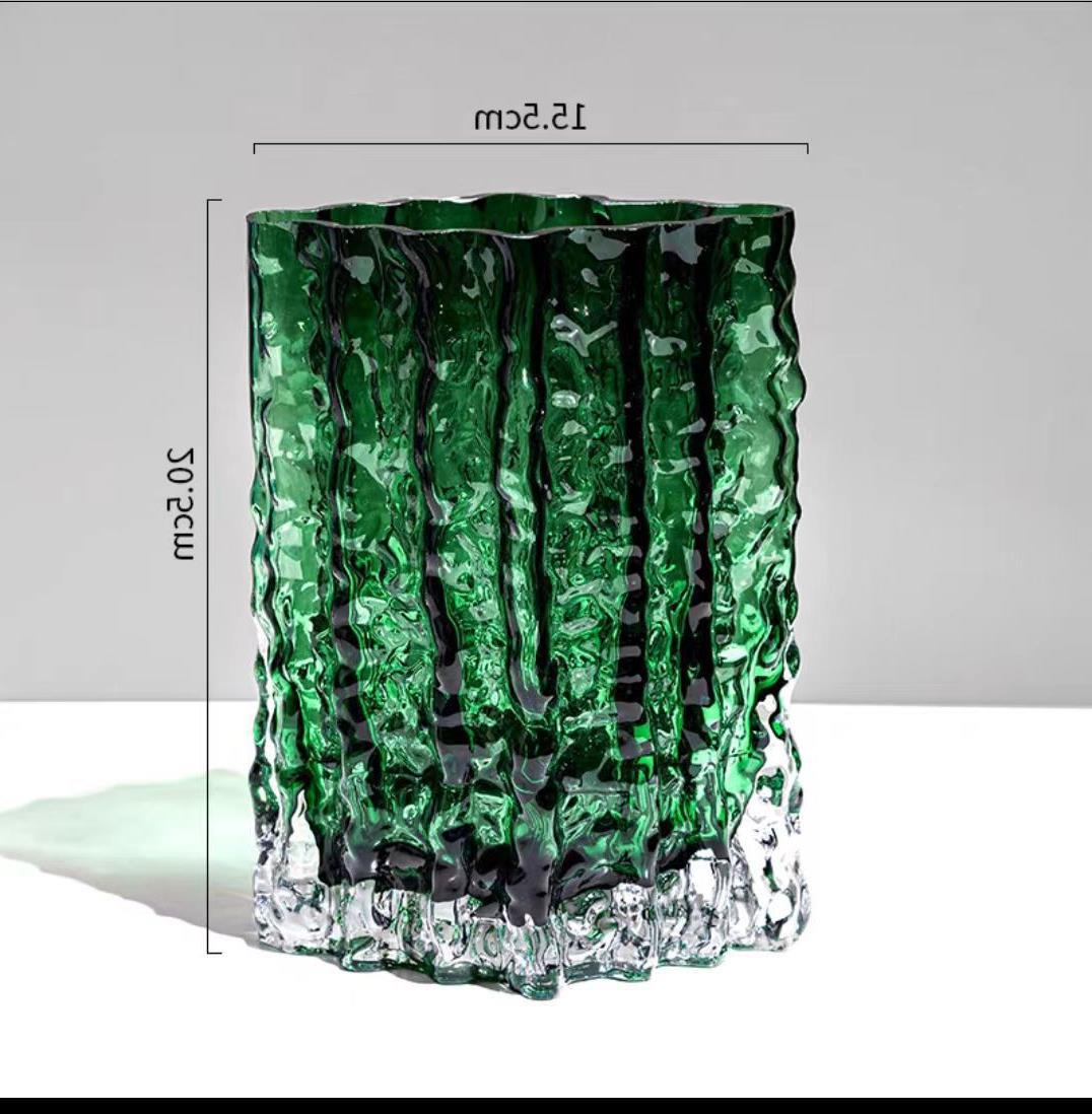 创意加厚玻璃透明冰川立体浮雕花瓶花器芬兰极系列装饰样板间摆件