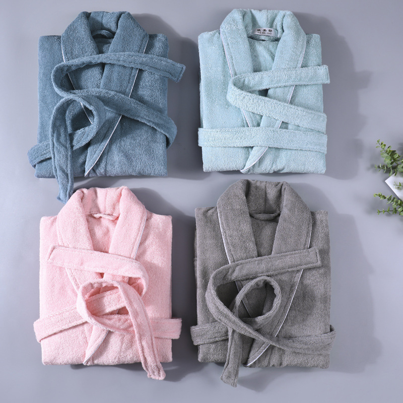 Hotel bathrobes, pure cotton towel material, adult couple bathrobes, spring and autumn long pure cotton white bathrobes, logo wholesale details Picture