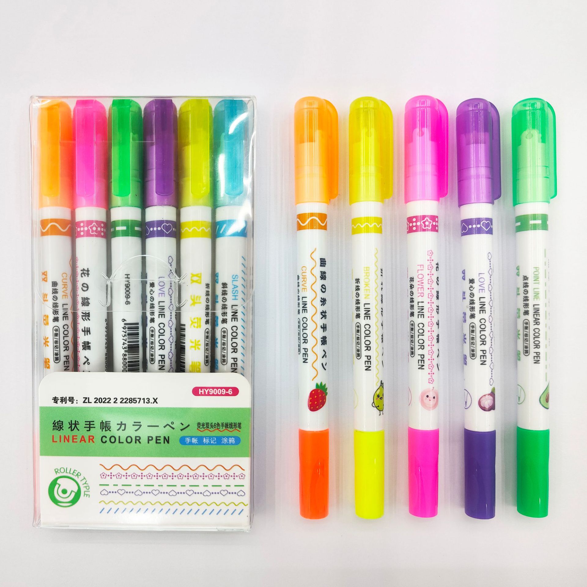Wholesale of 6-color box-shaped contour pens, curve pens, school supplies, planner pens, marking pens, and double-headed highlighters details Picture