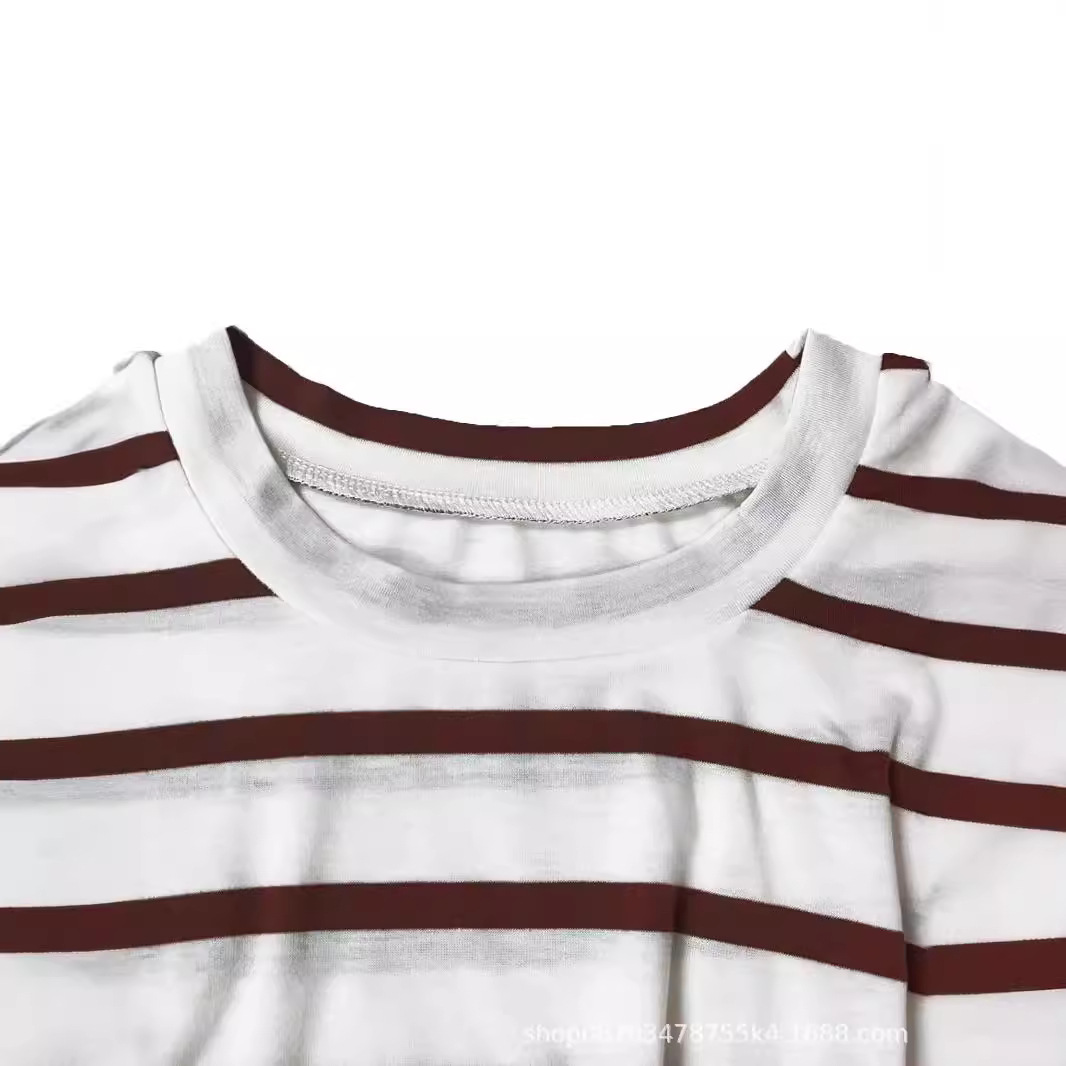 This cross-border, elegant, waist-tied, striped, round-neck, short-sleeved, long dress is a high-end women's dress for summer details Picture