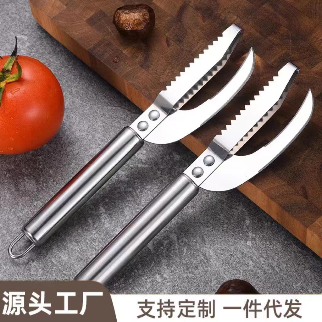 不锈钢鱼鳞刨鱼肚刀去鳞破肚多用二合一刮鱼鳞器去鱼鳞杀鱼工具
