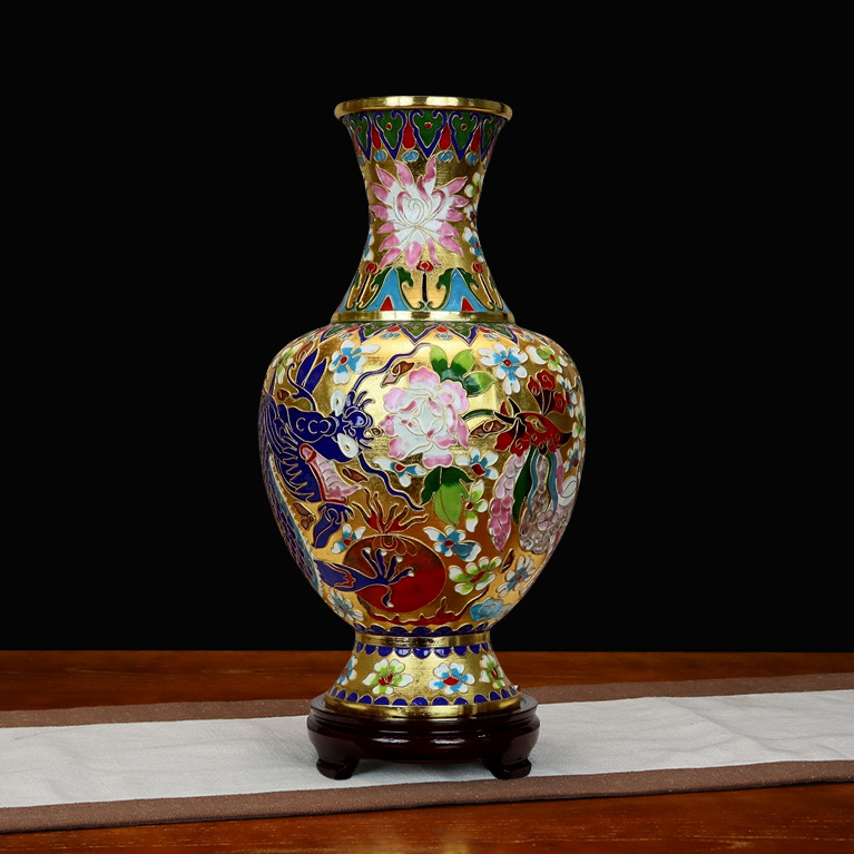 Fine workmanship Beijing Jingtai Blue Vase, gift, cloisonne enamel filigree silver blue, 15-inch dragon and Phoenix Zhou ware Lei vase