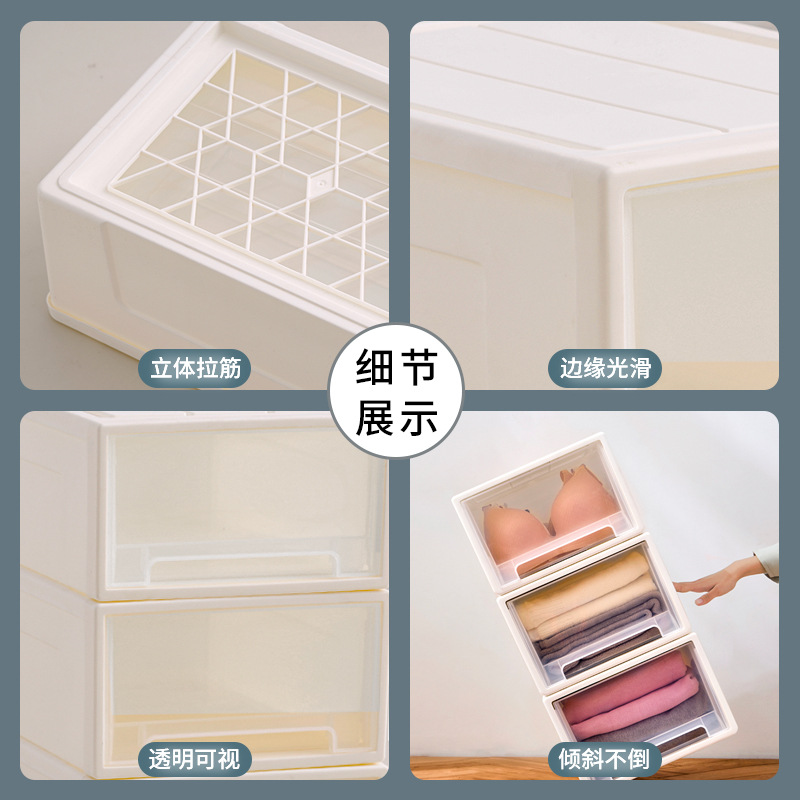We produce and wholesale thickened drawer-type storage boxes that can be stacked with drawer cabinets and transparent household clothing organization and storage boxes Specification image