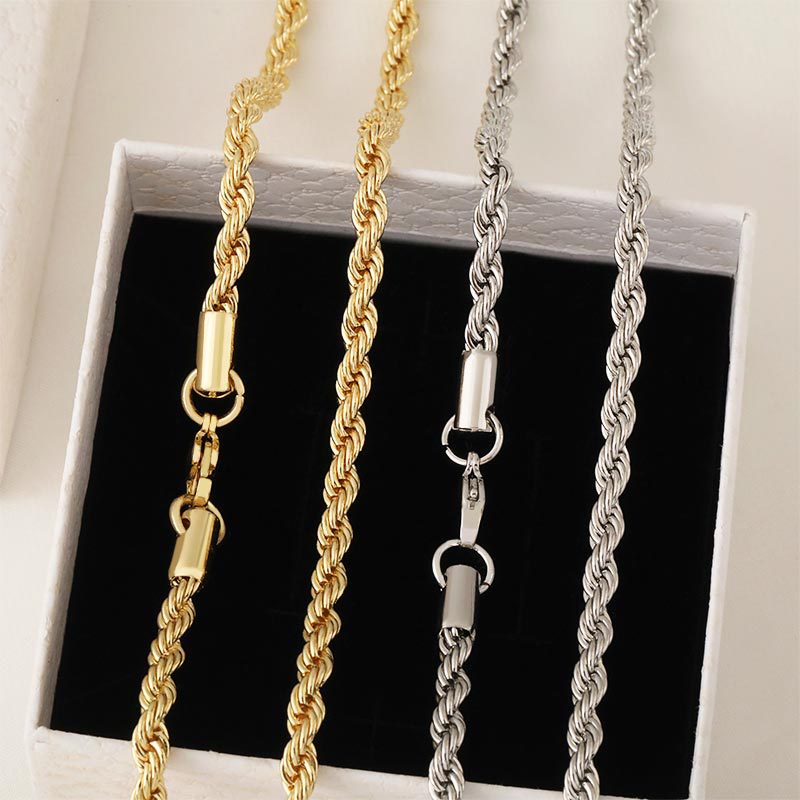 Copper-plated 18K necklace with chain, European and American export accessories, non-fading rough twist chain wholesale diy accessories Specification image