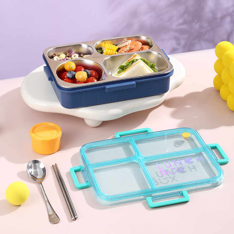 Stainless steel compartments lunch box, simple and fashionable, laser student lunch box, special non-odor-mixing lunch box for cafeteria dining Specification image