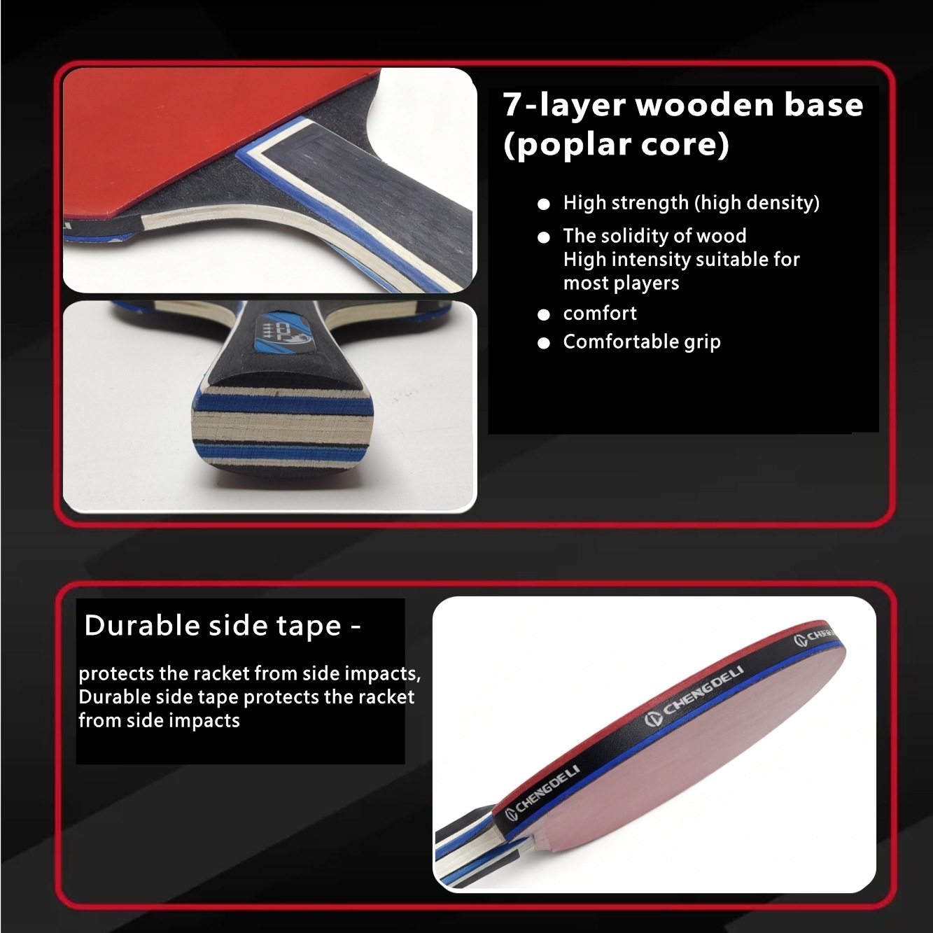 Chengdeli Sports' essential 4-star table tennis single-racket high-elasticity base plate is easy to handle Specification image