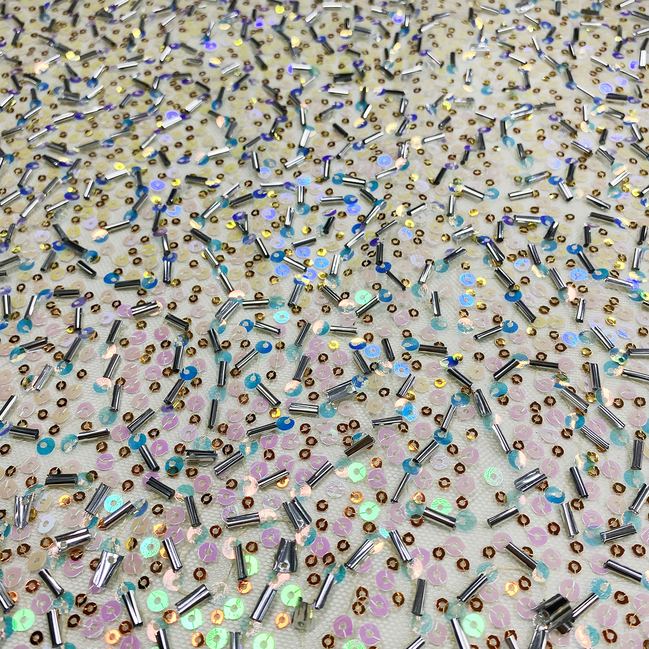 Embroidery ERylace, a fabric for wedding gowns and evening gowns with tube, bead, sequin, mesh fabric and lace embroidery, is in stock at the factory Specification image