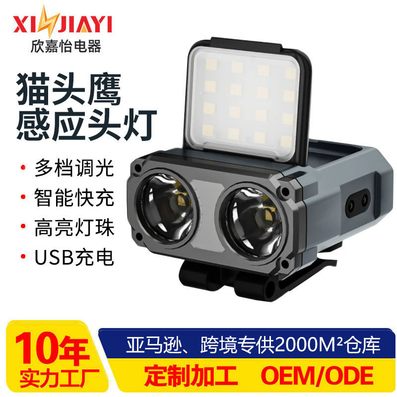 Wholesale of 2025 Cross-border new sensor headlamps, outdoor Bright, long-range, long-lasting led red light fishing cap lamps details Picture