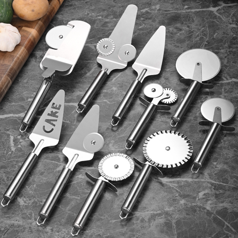 Stainless steel pizza knife, single and double wheels, lace roller knife, multi-functional cake spatula, wheel spatula, cake knife, triangular spatula