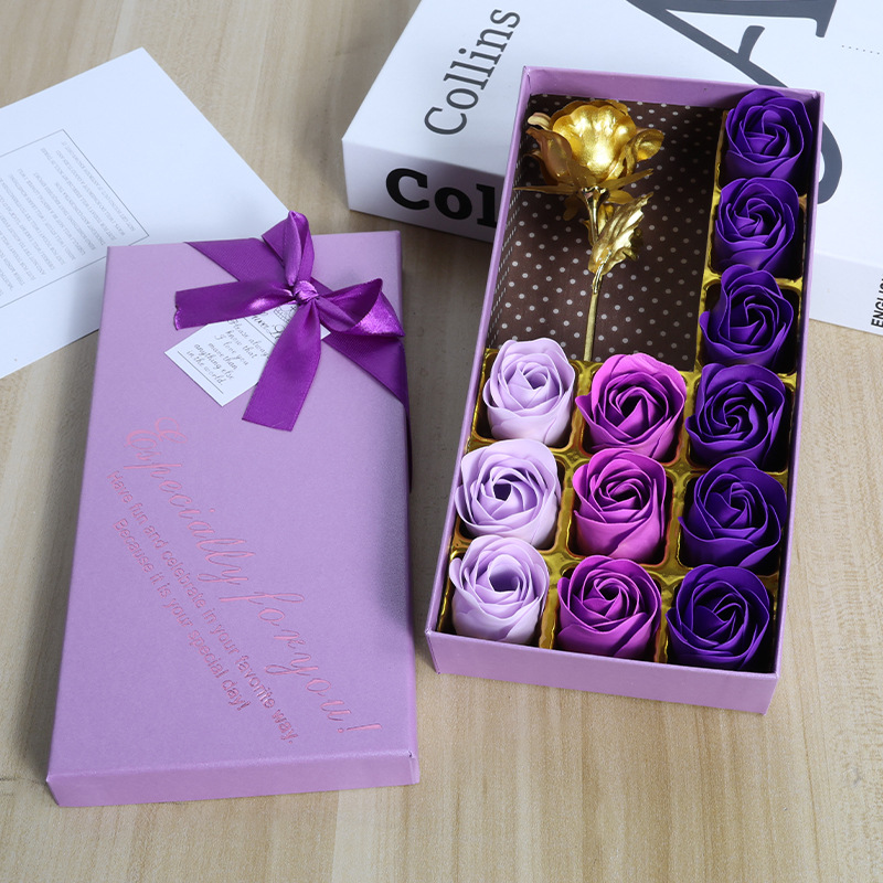 Cross-border supply 12 gold foil rose soap flower small gift box, soap flower creative activity birthday gift benefit details Picture