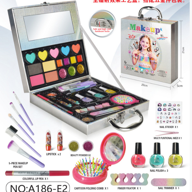 Cross-border children's hand-held craft box, DIY beauty and cosmetics suitcase, toys, makeup and accessories set for girls