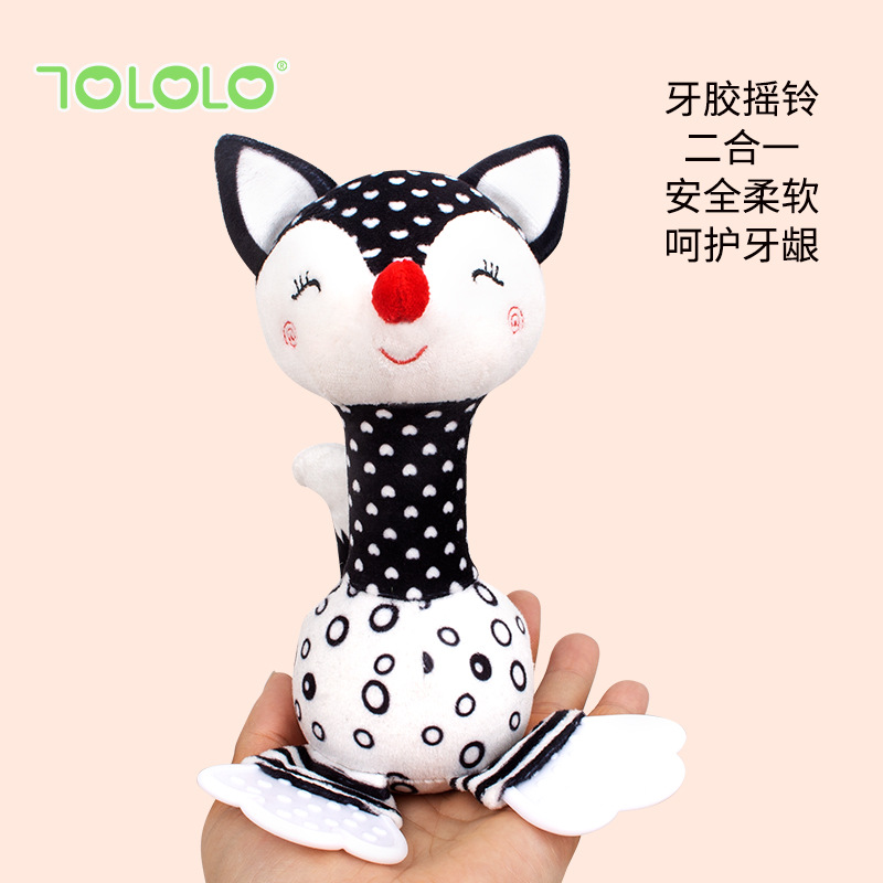 Happy monkey Infant and Toddler Black and White hand-held rattle, baby visual training early education toy teething, edible Application Scenario