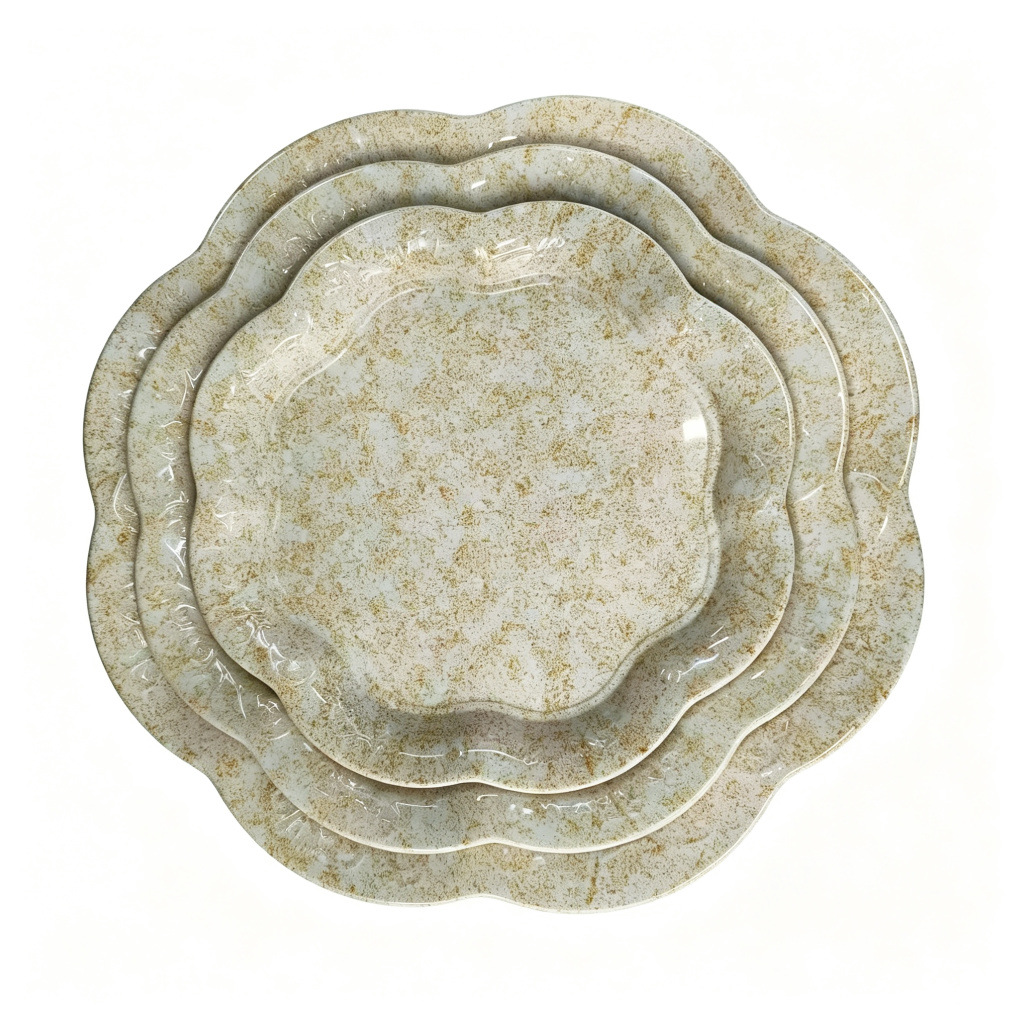 Direct sales from an export-oriented manufacturer of light brown textured melamine dinner plates in commercial stock. Durable and wear-resistant round melamine products Application Scenario