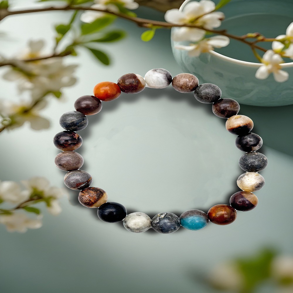 亚马逊新款天然石水晶玛瑙圆珠手男女情侣气质单圈手链弹力批发