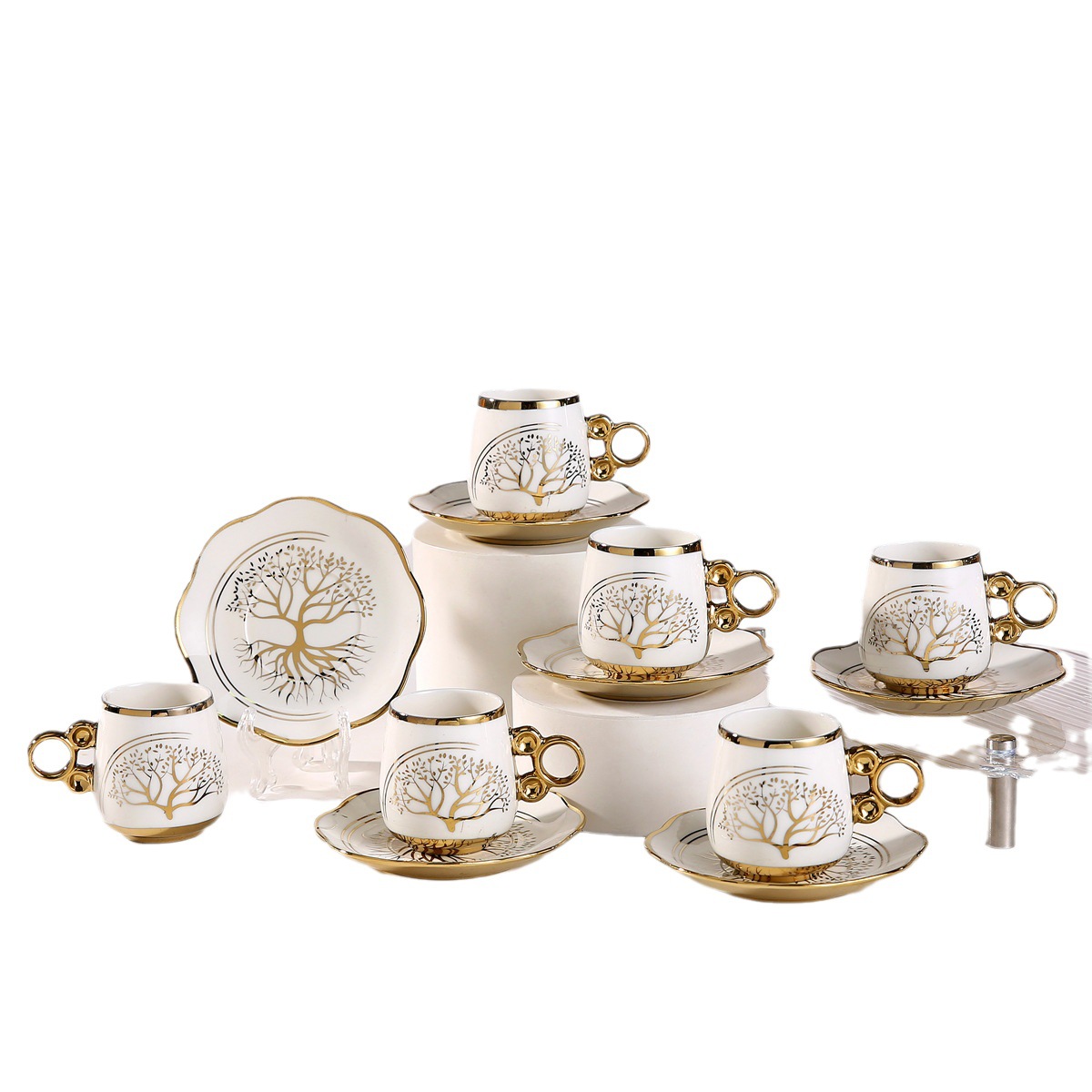 Cross-border European-style electroplated ceramic coffee cups and saucers, Saudi gold-plated six cups and six saucers gift box set event gift pic 5