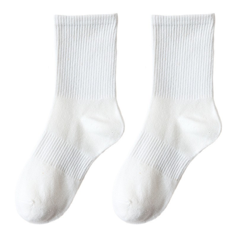 Zhuji women's pure cotton boneless mid-calf socks, breathable and sweat-absorbing for sports, thin black and white men's long socks for spring and autumn Item Picture