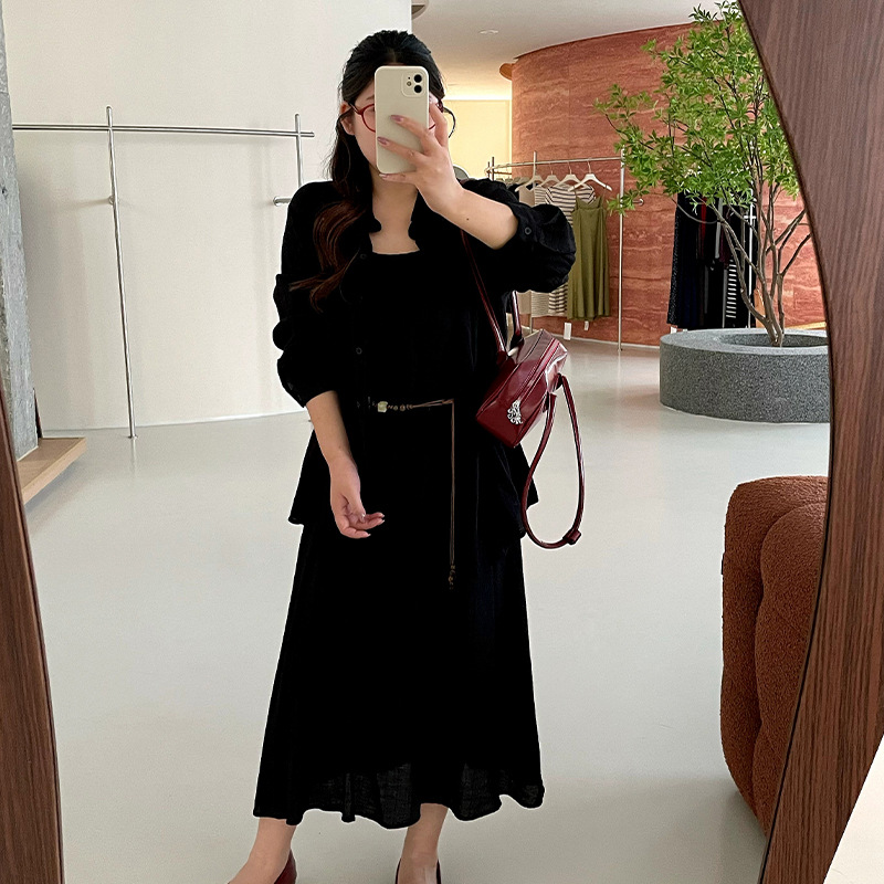 Plus-size women's casual shirt set for women 2026 autumn edition, two-piece halter dress for chubby girls, NT $1582 Specification image