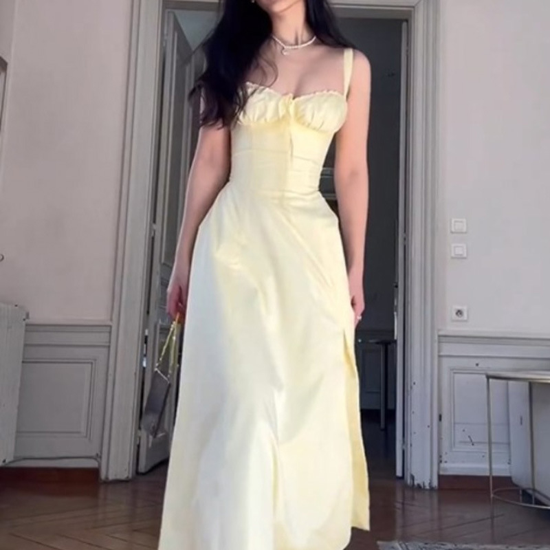 2025亚马逊独立站欧美女装新款碎花方领性感开叉大摆春季连衣裙女